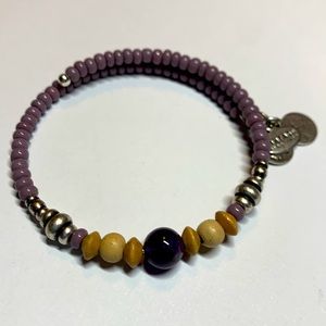 3/$20 New Alex and Ani purple silver wood beaded silver wrap bracelet